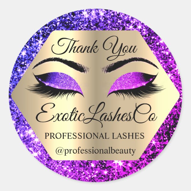 Lash Thank YOU  Makeup Artist Gold  Eyes PINK PURP Classic Round Sticker (Front)