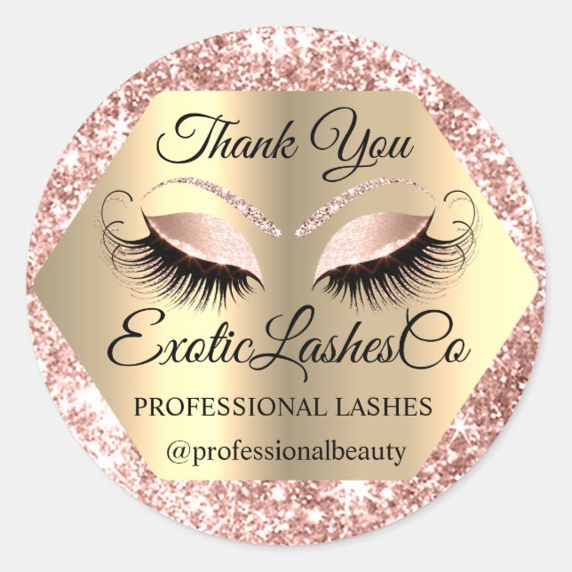 Lash Thank YOU  Makeup Artist Gold  Eyes Rose Classic Round Sticker (Front)