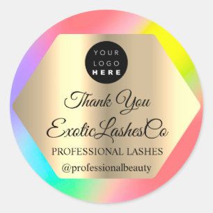 Lash Thank YOU  Makeup Artist Gold  Logo Holograph Classic Round Sticker