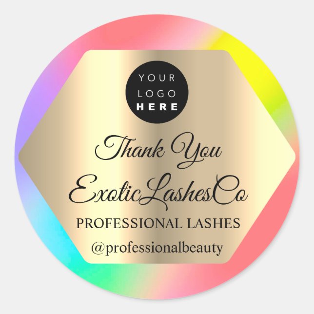 Lash Thank YOU  Makeup Artist Gold  Logo Holograph Classic Round Sticker (Front)