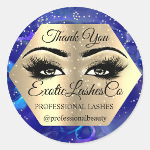 Lash Thank YOU Makeup Artist Open Eyes Blue Classic Round Sticker