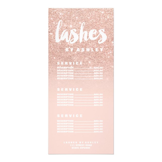 Lashe modern typography blush rose gold price list rack card (Front)