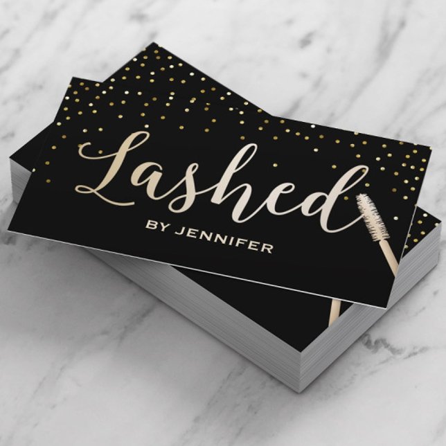 Lashed Gold Script Gold Confetti Eyelash Extension Business Card (Creator Uploaded)