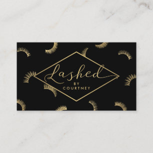 Lashed Text Lashes Pattern Black/Gold Business Card