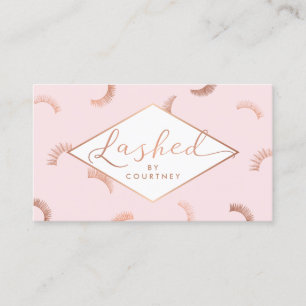 Lashed Text Lashes Pattern Pink/Rose Gold Business Card