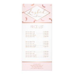 Lashed Text Lashes Pattern Pink/Rose Gold Rack Card