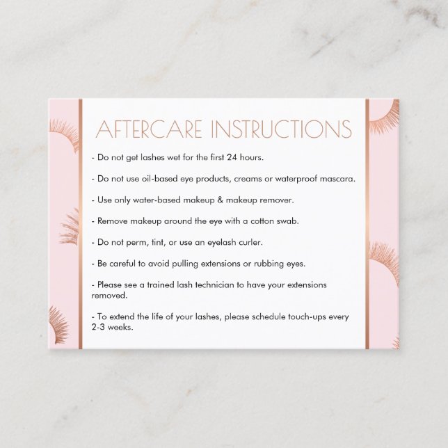 Lashed Text Pink/Rose Gold Aftercare Card (Front)