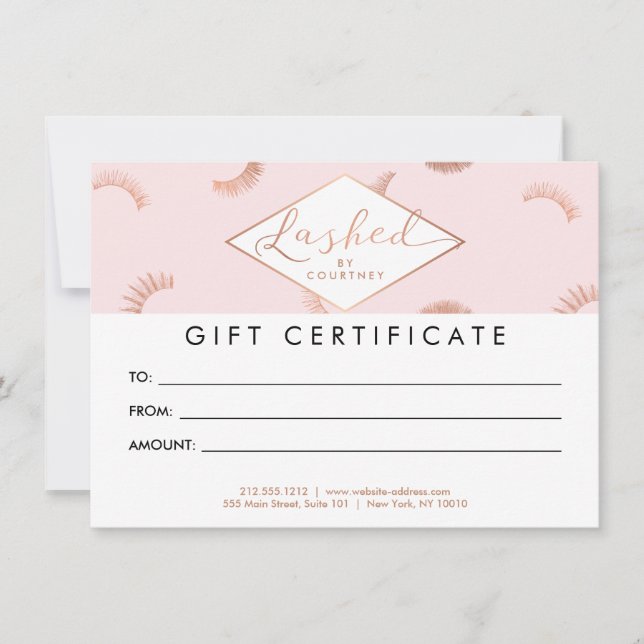 Lashed Text Pink/Rose Gold Gift Certificate (Front)