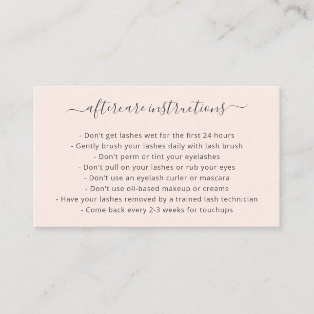 Lashes Aftercare Blush Pink Elegant Script Business Card (Front)