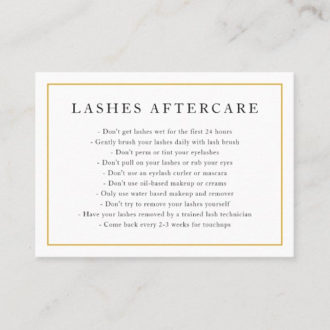 Lashes Aftercare Elegant Gold and White Monogram Business Card (Front)