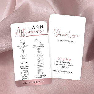 Lashes Aftercare Guide Rose Gold Bronze Lash Salon Business Card