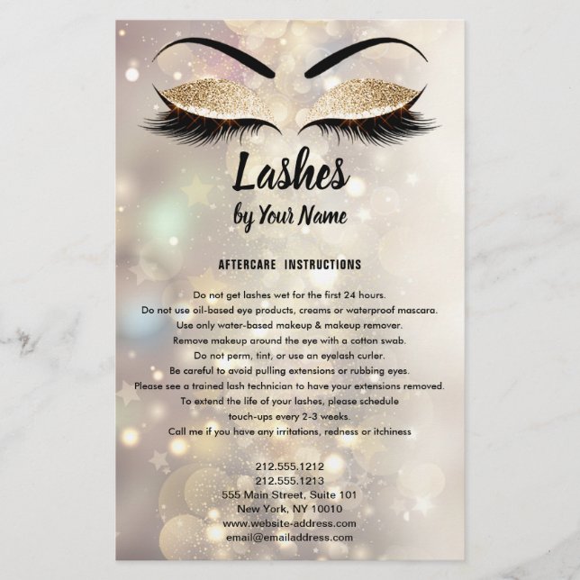 Lashes AFTERCARE instructions flyer (Front)