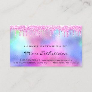 Lashes Aftercare Instructions Pink Drips Holograph Business Card