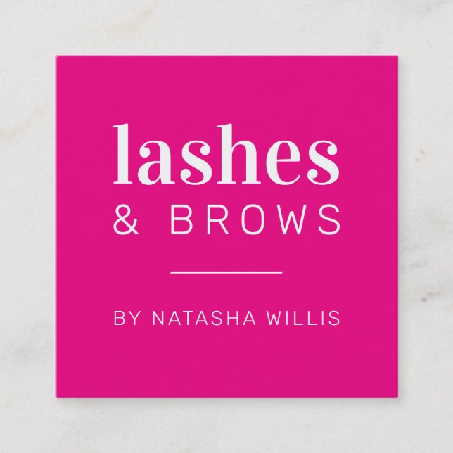 LASHES AND BROWS modern minimalist hollywood pink Square Business Card (Front)
