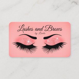 Lashes and Brows - Pink Coral Glitter Business Card