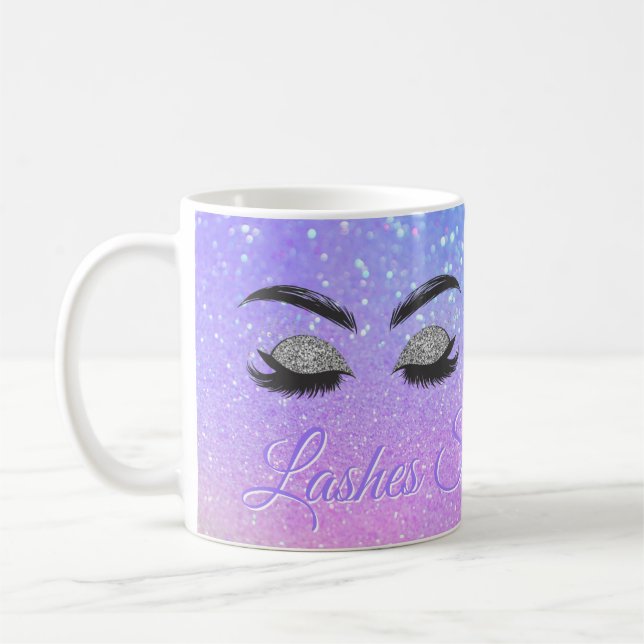 Lashes and brows studio sparkle glitter ombre coffee mug (Left)