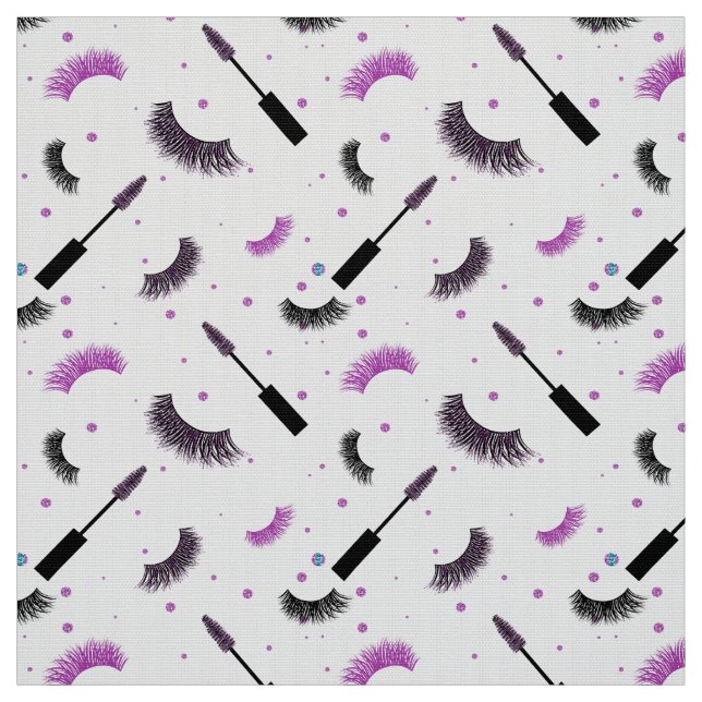 Lashes and mascara with purple glitter pattern fabric (Swatch)