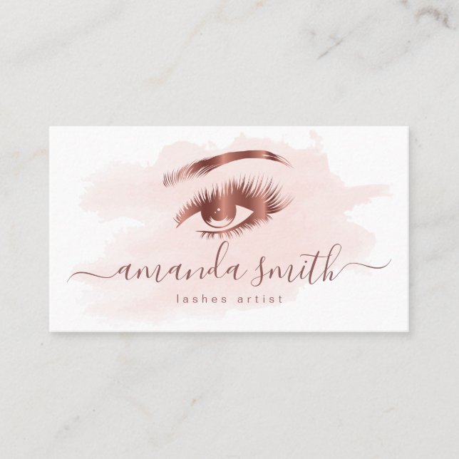 Lashes artist business card in rose gold colour (Front)