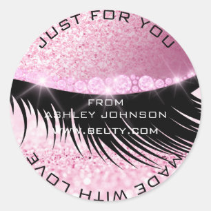 Lashes Beauty Diamond Eye Sparkly Pink Glitter Classic Round Sticker