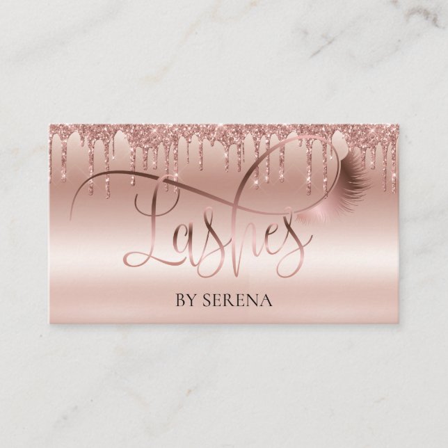 Lashes Beauty Makeup Girl Lash Dripping Gold Business Card (Front)