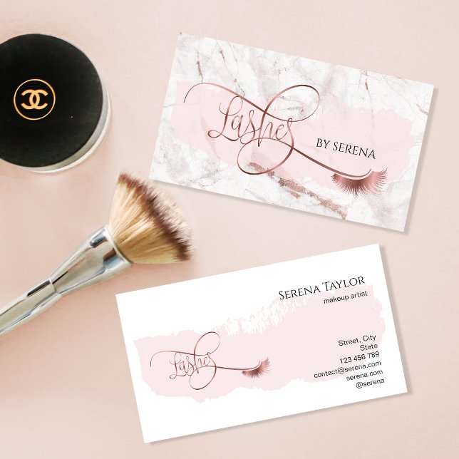Lashes Beauty Makeup Girl Lash Extension Marble Business Card (Creator Uploaded)