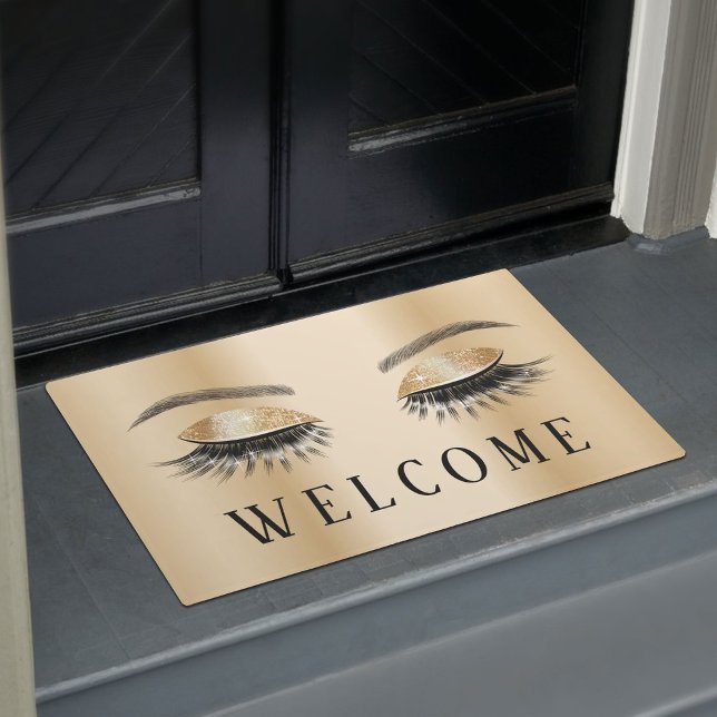 Lashes Beauty Salon Modern Gold Welcome Doormat (Creator Uploaded)
