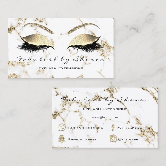 Lashes, Beauty  Snapchat, Instagram Gold Marble Business Card (Front/Back)