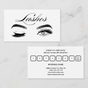 Lashes Black And White Simple Loyalty Card