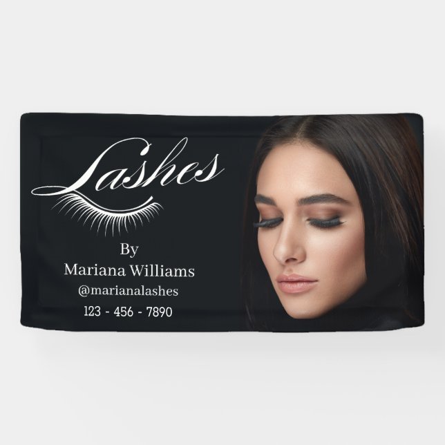  lashes, black modern photo beauty salon banner (Horizontal)