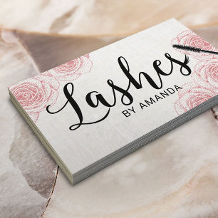 Lashes Black Script Stiple Floral Lash Extension Business Card