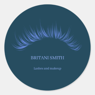 Lashes blue classic, elegant classic round sticker