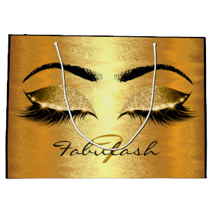 Lashes Bridal Eyes Golden Glitter Name Monogram Large Gift Bag