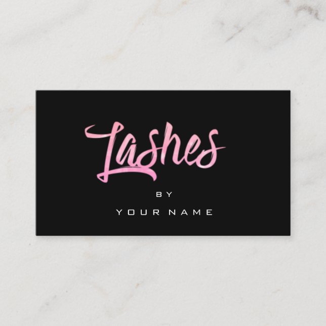 Lashes Bright Pink Rose Black Typograph Makeup Business Card (Front)