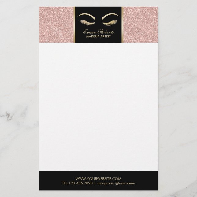 Lashes & Brow Makeup Artist Rose Gold Beauty Salon Stationery (Front)