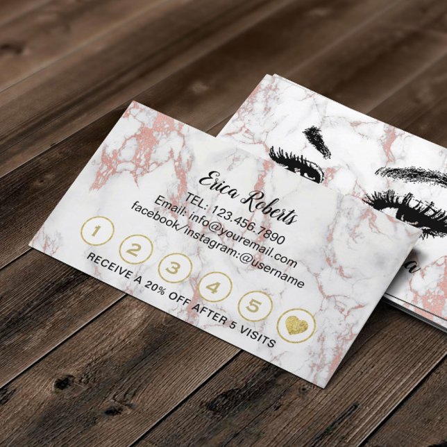 Lashes Brow Makeup Artist Rose Gold Marble Loyalty Card (Creator Uploaded)