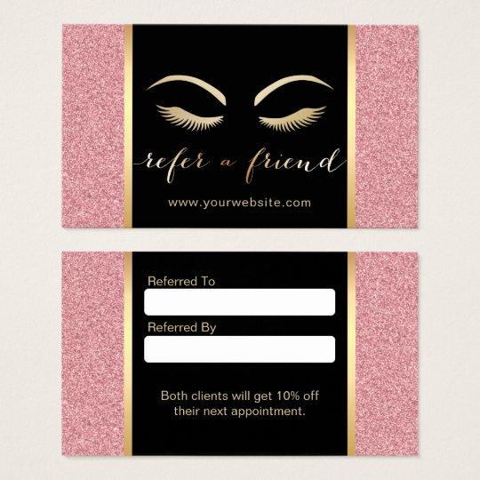 Lashes & Brow Makeup Artist Rose Gold Referral Business Card