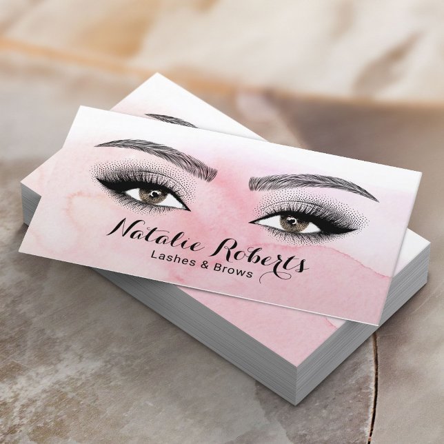 Lashes & Brows Beauty Salon Blush Pink Watercolor Business Card (Creator Uploaded)