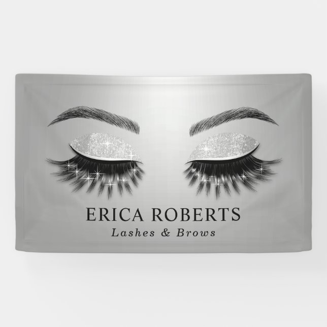 Lashes & Brows Beauty Salon Modern Silver Banner (Horizontal)