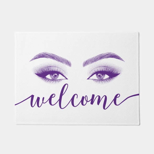 Lashes & Brows Beauty Salon Purple Script Welcome Doormat (Front)