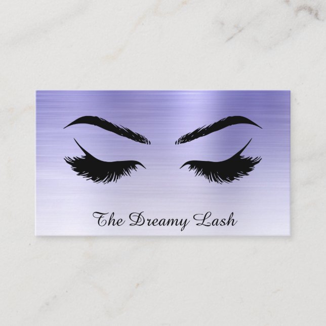 *~* Lashes Brows Extensions QR Metal Denim Blue Business Card (Front)