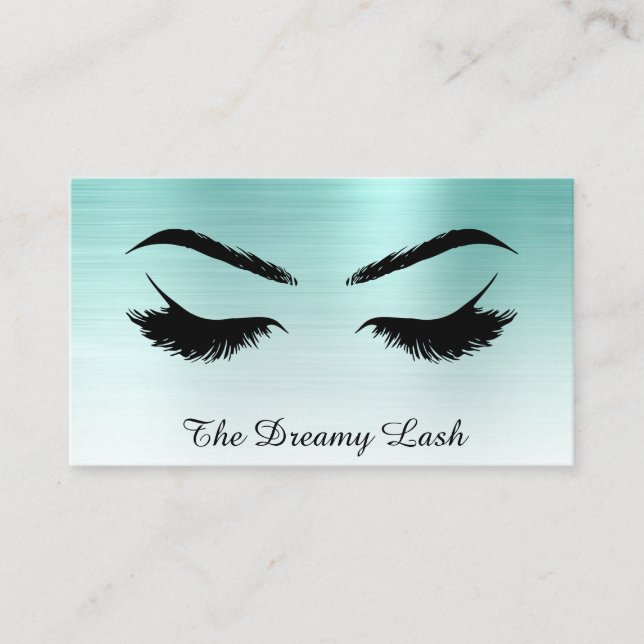 *~* Lashes Brows Extensions QR Metallic TEAL BLUE Business Card (Front)