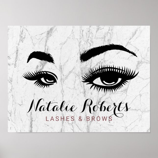 Lashes & Brows Makeup Artist Beauty Salon Marble Poster (Front)