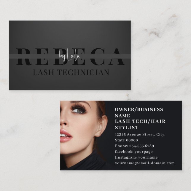 Lashes Brows Makeup Artist Black 1 Photo Business Card (Front/Back)