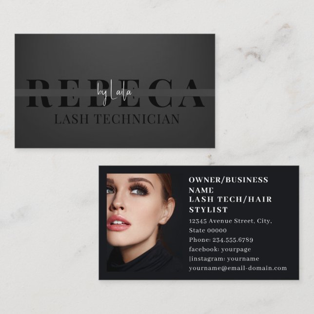 Lashes Brows Makeup Artist Black 1 Photo Business Card (Front/Back)