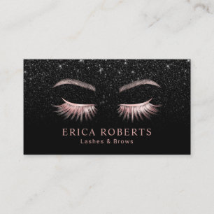 Lashes & Brows Makeup Artist Black Glitter Salon Business Card