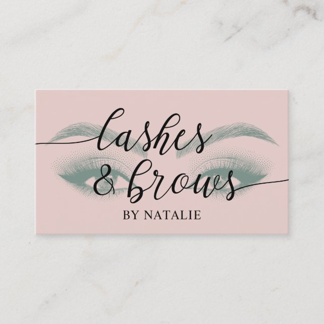 Lashes Brows Makeup Artist Blush Pink Typography Business Card (Front)
