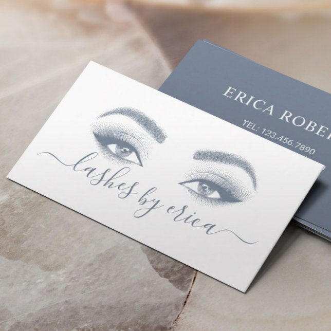 Lashes & Brows Makeup Artist Dusty Blue Typography Business Card (Creator Uploaded)