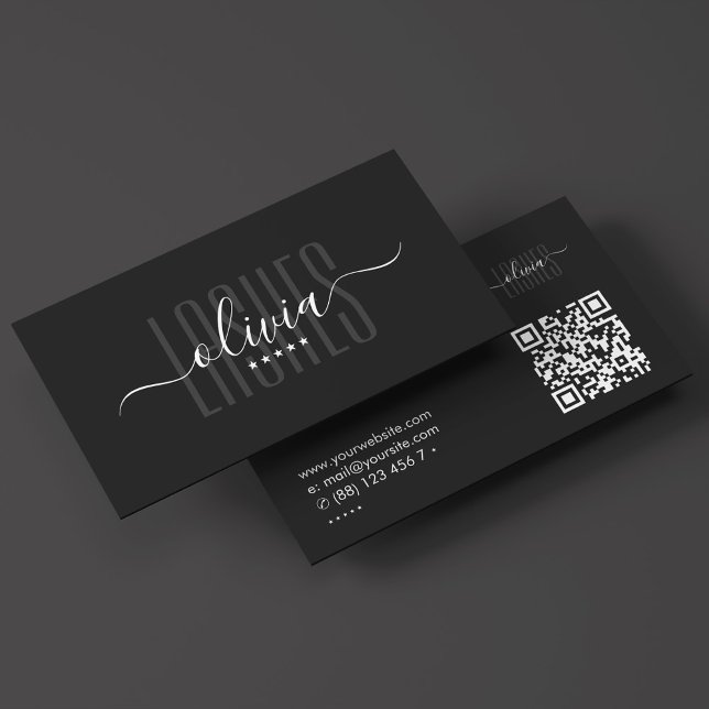 Lashes Brows Makeup Artist Elegant Black Script Business Card (Lashes Brows Makeup Artist Elegant Black Script Business Card
)