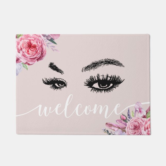 Lashes & Brows Makeup Artist Floral Salon Welcome Doormat (Front)