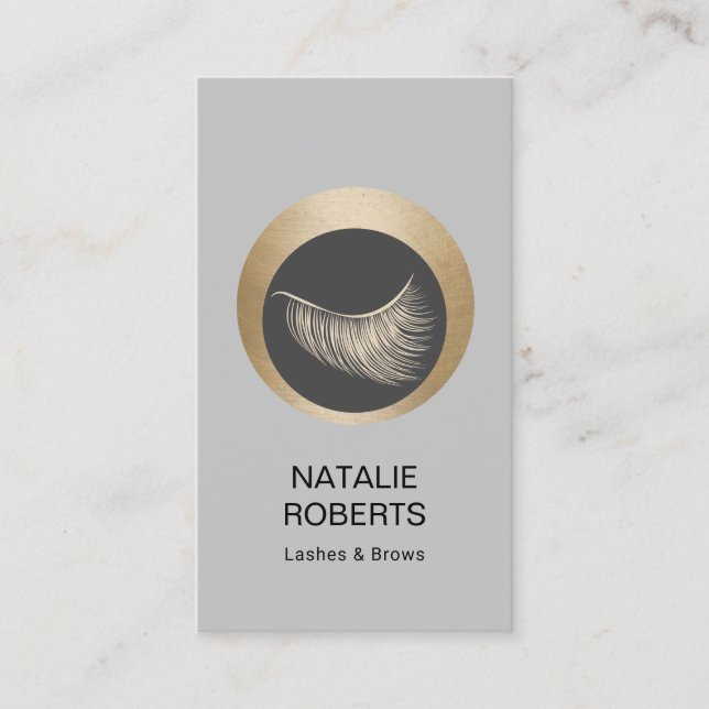 Lashes Brows Makeup Artist Gold Eyelash Logo Salon Business Card (Front)